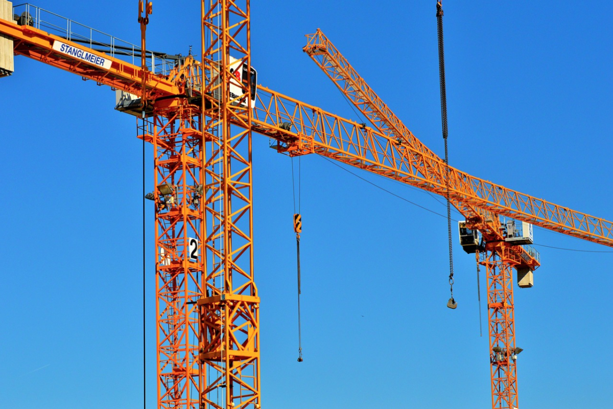 Orange tower crane